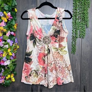a💙2/$40💙Dress Barn Sleeveless Floral Printed V Neck Top Size Medium